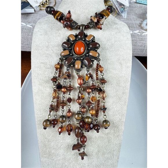Jewelry - Rare Bohemian Orange and Brown Tigers Eye Pendant Necklace